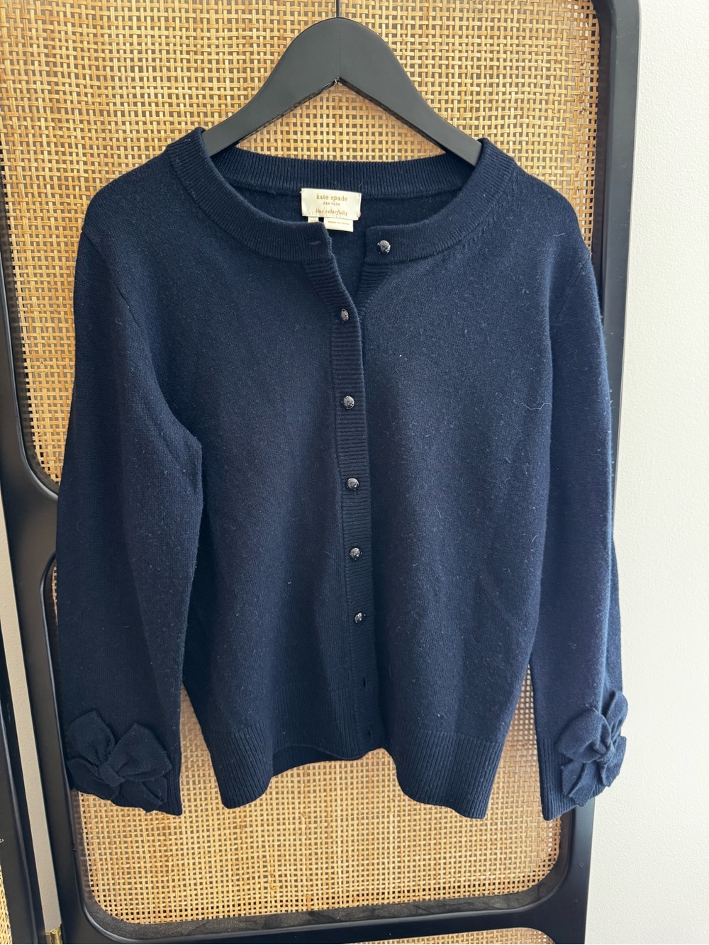 Kate Spade Navy Bow-Cuff Button-Front Cardigan